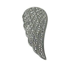 Angel Wing Rhinestone Brooch Pin Magnetic In Silver Tone Metal 2.5 Inch